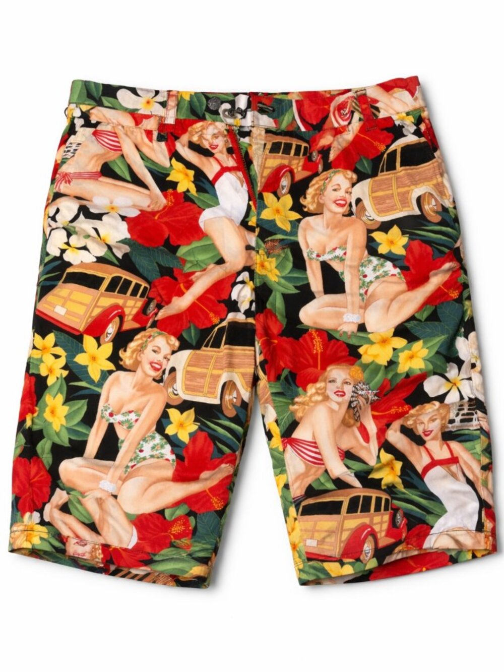 Pin Up Girl Tropical Floral Board Shorts Men's Size 32 Retro Novelty